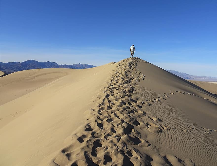 песок, дюны, пустыня, Калифорния, Долина Смерти, песчаная дюна, пейзаж, приключение, люди, экстремальная местность, сухой