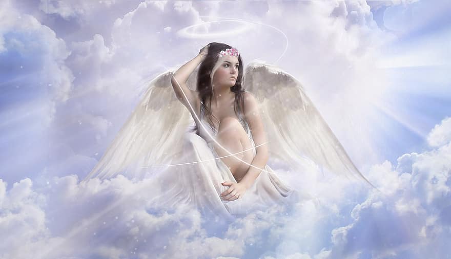星、天使、妖精、魔法、魅惑の、ファンタジー、雲、空、女性、神秘的な、夢