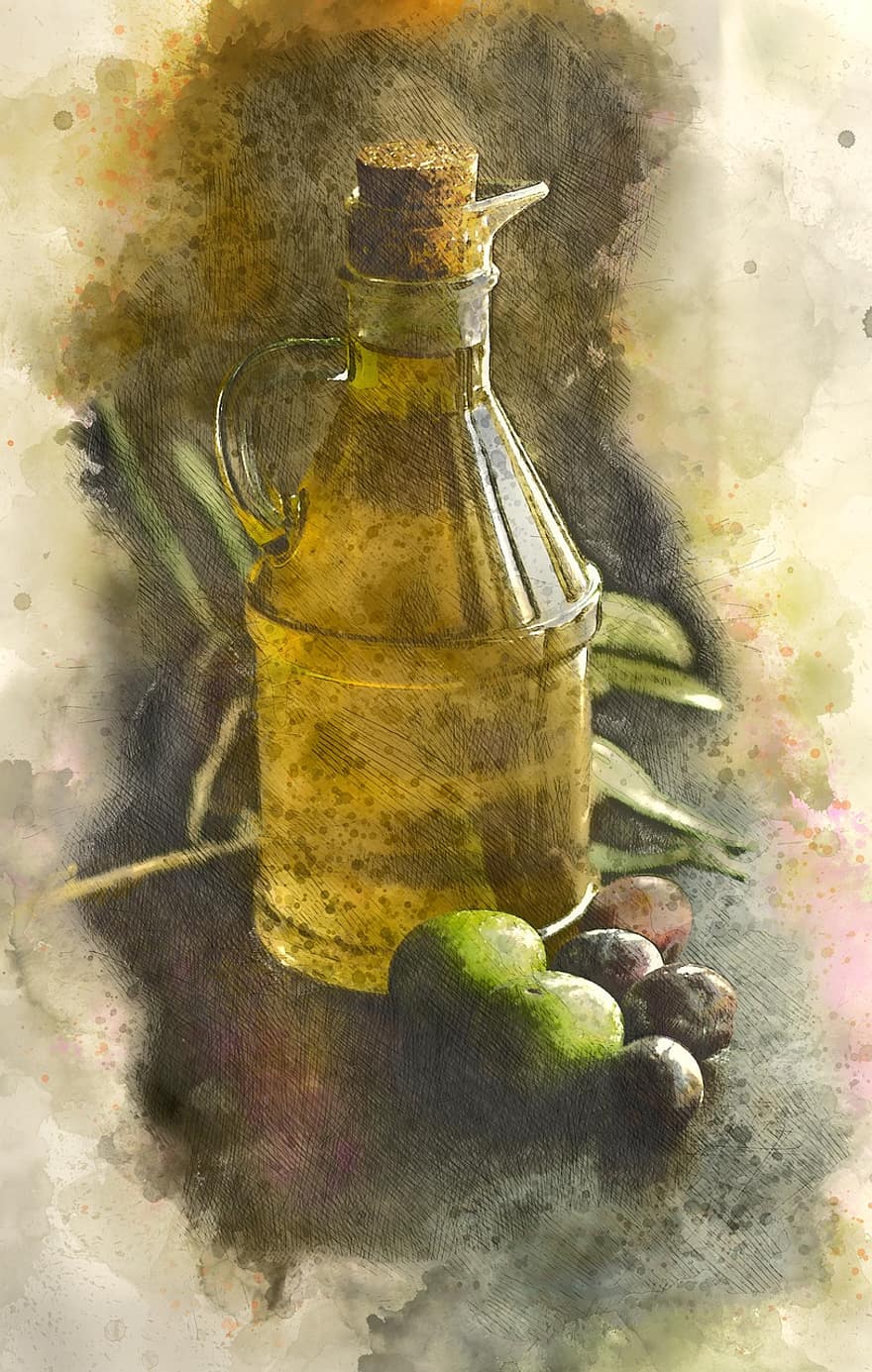 flaske, farge, container, matlaging, drikke, mat, frukt, glass, væske, olje, oliven olje