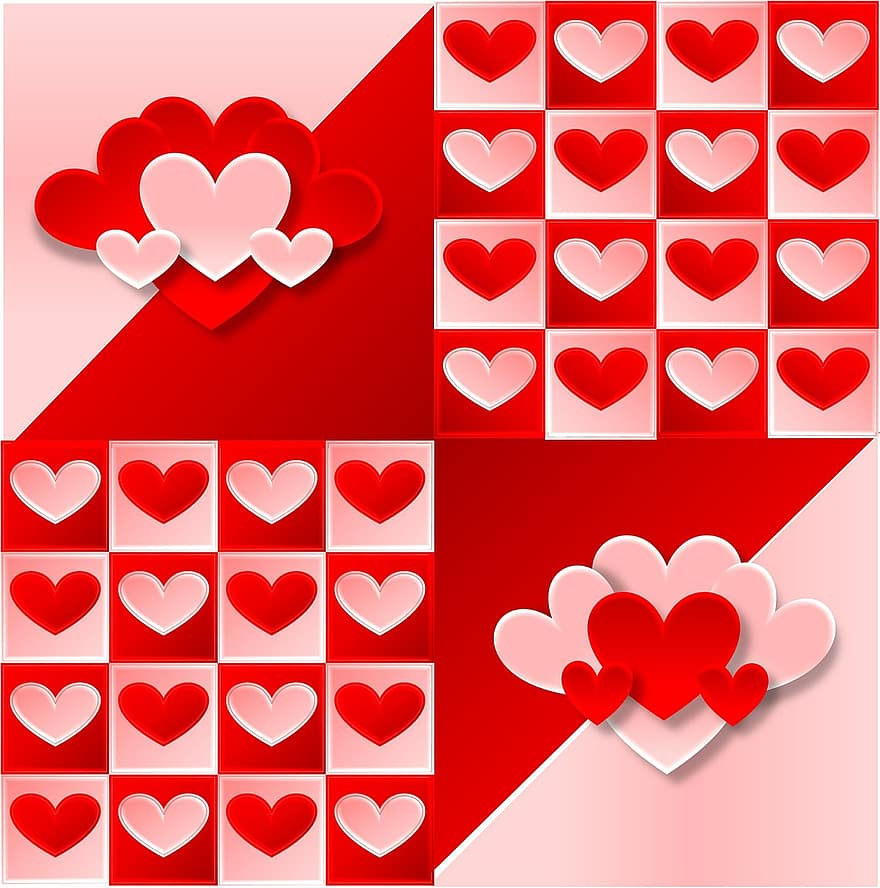 心臓、バレンタイン、愛、ピンク、赤、設計、シンボル、ロマンチック、装飾的な、パターン、カラフル