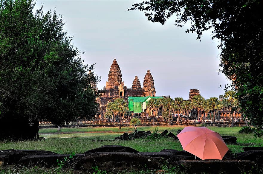 Ангкор Ват, Камбоджа, храм, Азия, култура, забележителност, чадър, пейзаж, религия, архитектура, известното място