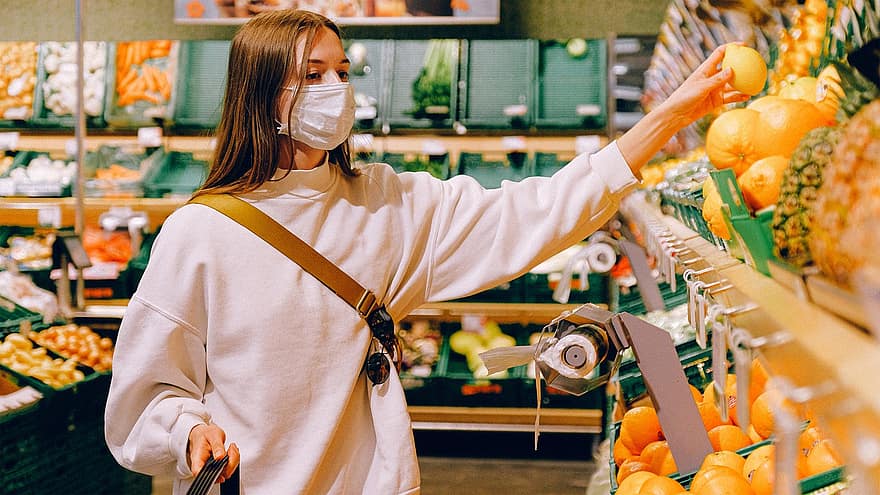 Woman, Grocery, Face Mask, Shopping, Covid-19, Pandemic, Protection, New Normal, Errand, supermarket, store
