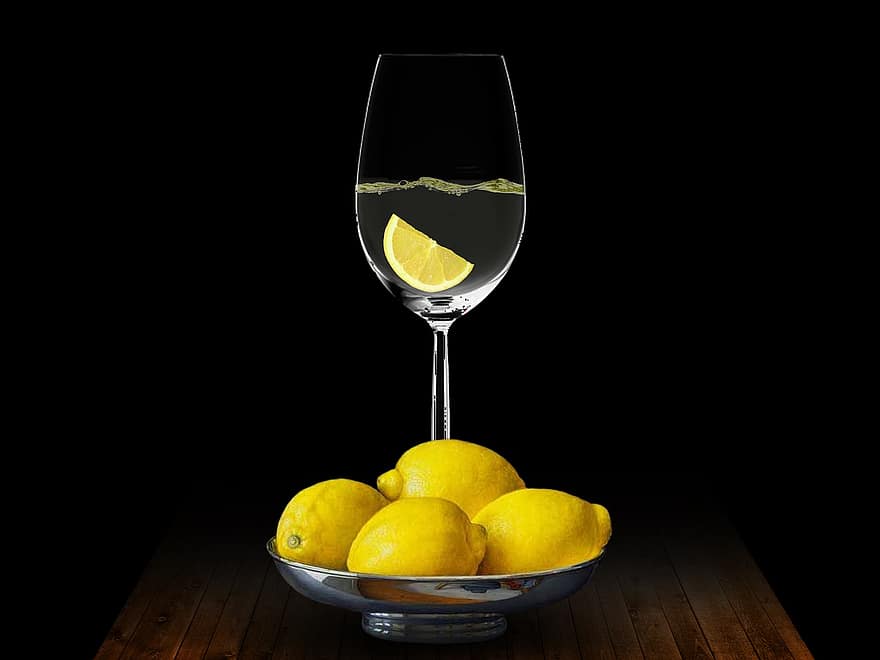 citron-, dryck, glas, frukt, citrus-, juice, citronsaft, förfriskning