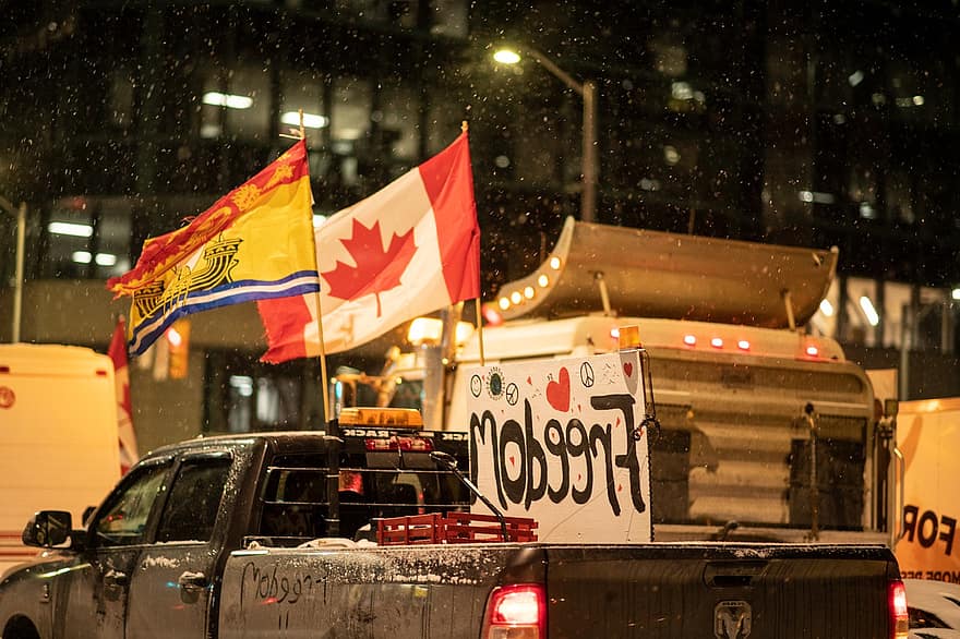 トラック、抗議、カナダ、オタワ、コンボイ、domコンボイ、冬、車、夜、お祝い、文化