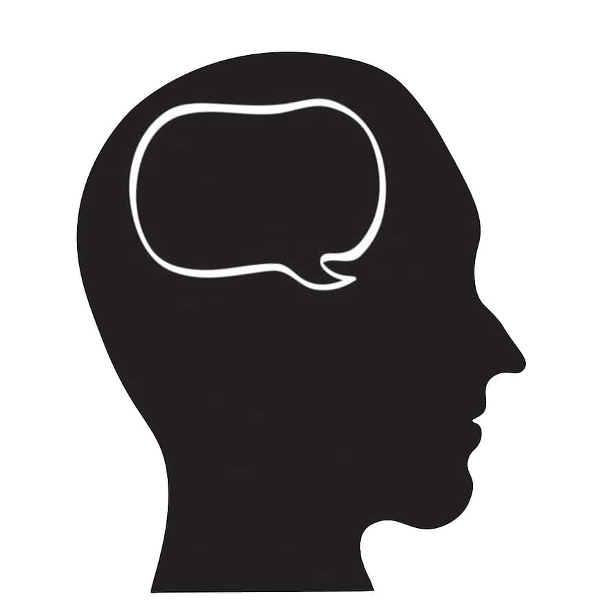 idee, gânduri, creier, siluetă, capul uman, bărbați, simbol, ilustrare, idei, izolat, profil