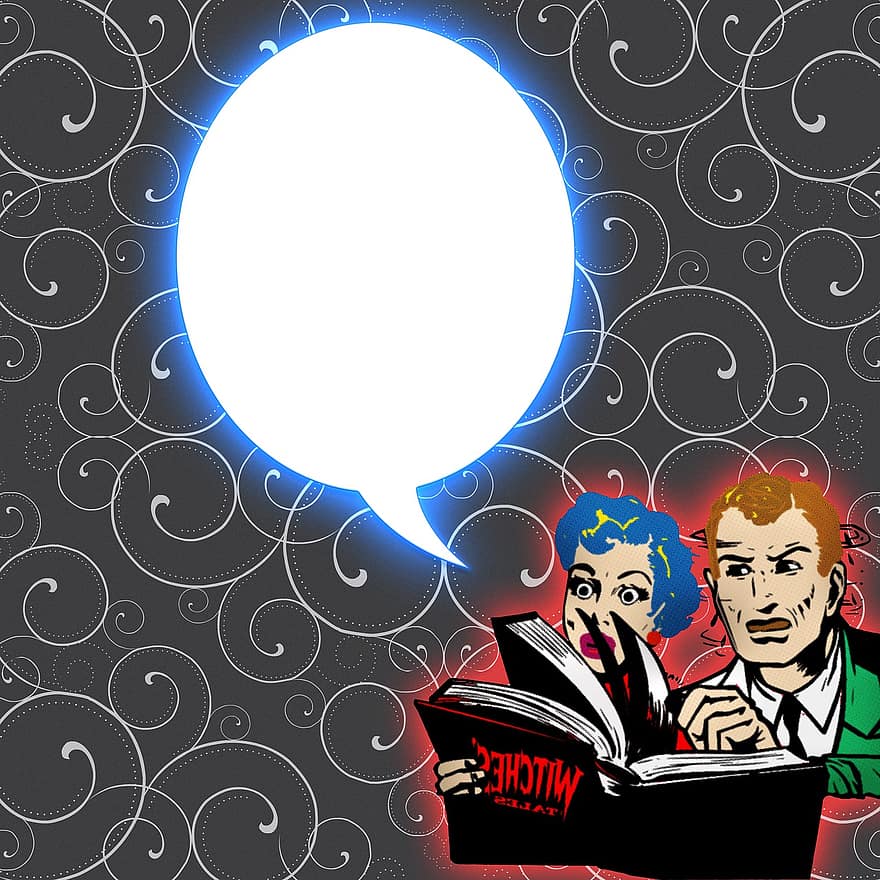 People, Halloween, Speech Bubble, Background, Retro, Comic, Witch, Horror, Scary, Spooky, Gothic