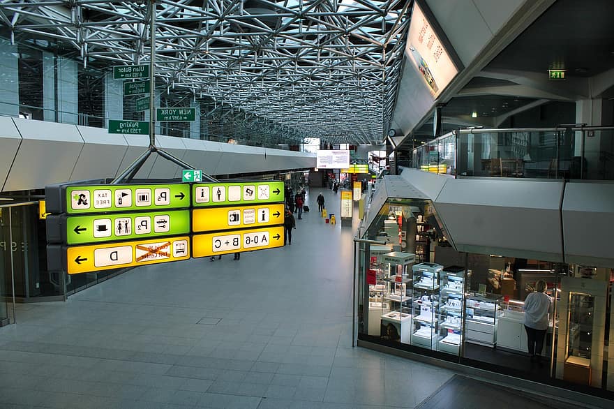 Berlin-tegel Airport, Airport, Hall, Entrance, Signs, Sign, Berlin, Otto Lilienthal, Building, Interior, International Airport