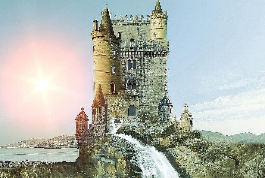Lâu đài, thác nước, tưởng tượng