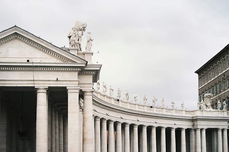 Рим, колони, статуи, Ватикана, туризъм, Европа, архитектура, известното място, външна сграда, християнство, изградена конструкция