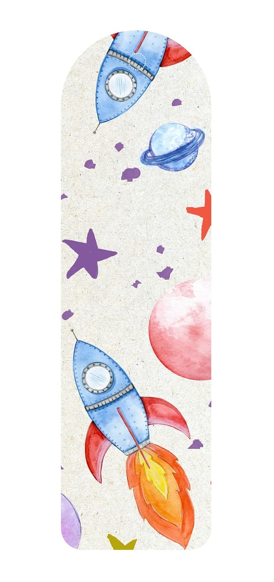 Bookmark, Space, Ship, Kids, Stars Modern, Artistic, Template, Isolated, Design, Paper, Watercolor