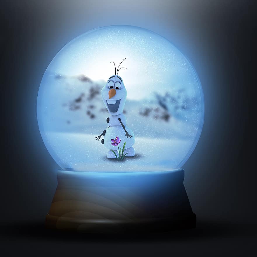 palla di neve, OLAF, congelato, personaggio, personaggio del film, globo di neve, pupazzo di neve, inverno, la neve, fotomontaggio, manipolazione fotografica