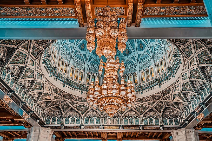 Oman, architecture de la mosquée, grande mosquée du sultan qaboos, muscat, Muscat, Oman, architecture