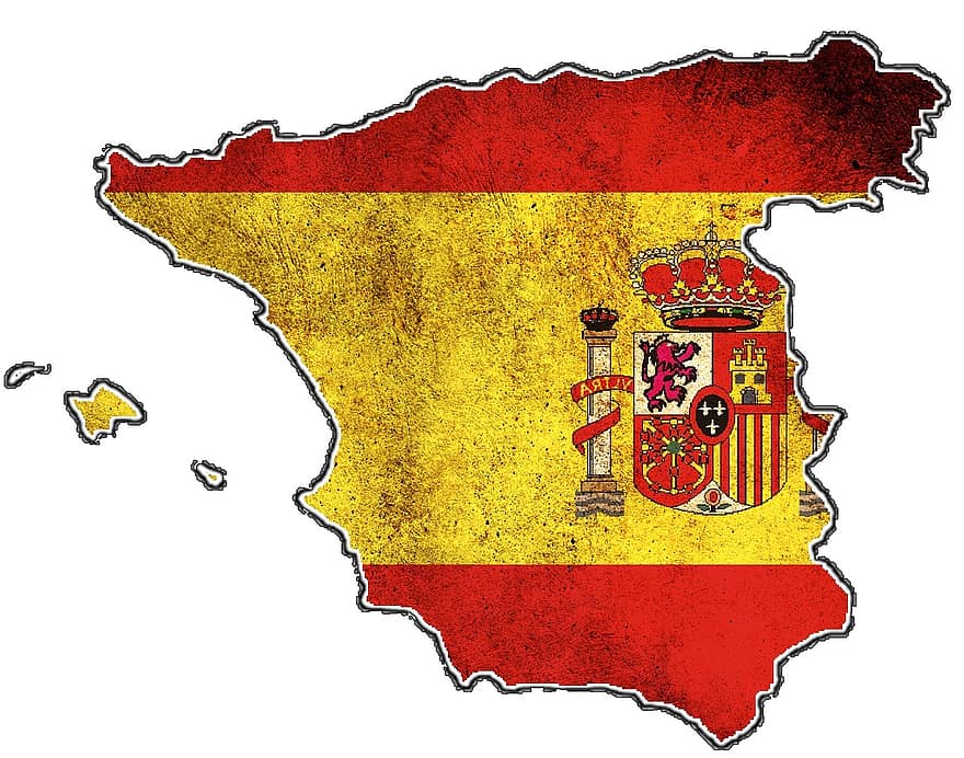 Spanyolország, zászló, térkép, embléma, szimbólum, ország, transzparens