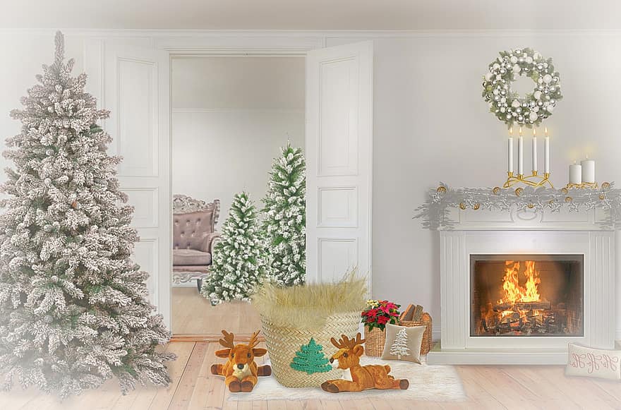 Vánoce, Dovolená, dekorace, vánoční strom, vánoční pozdrav, digitální pozadí, design, prosinec, interiér, vánoční dekorace, Vánoční interiér