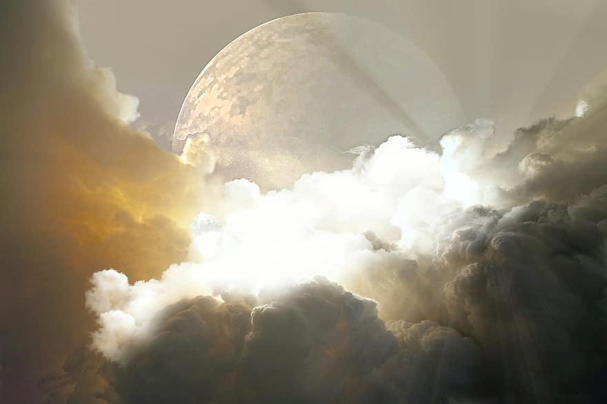 місяць, хмари, небо, простору, фантазія, природи, настрій, атмосфера, мрійливий