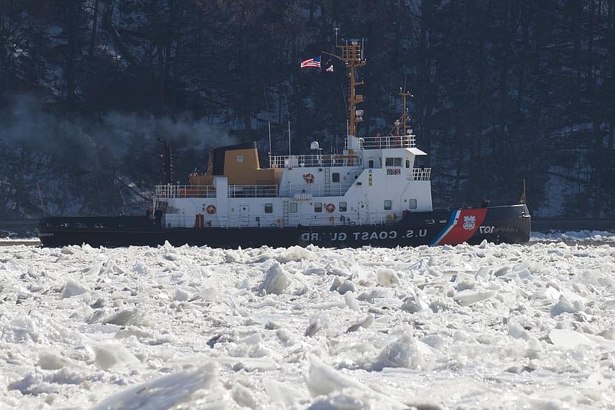 砕氷船、船、氷、フローズン、私たち沿岸警備隊、冬、川、コールド、霜、ストリーム、水