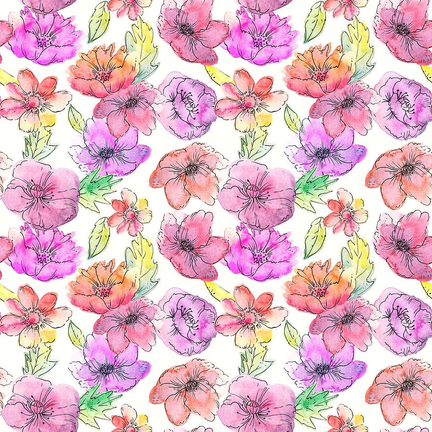 Background, Flowers, Painting, Pattern, Seamless, Floral, Garden, Watercolor, Decorative, Hand Drawn, Creative