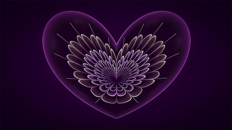 hjärta, fraktal, lila, lavendel-, dekoration