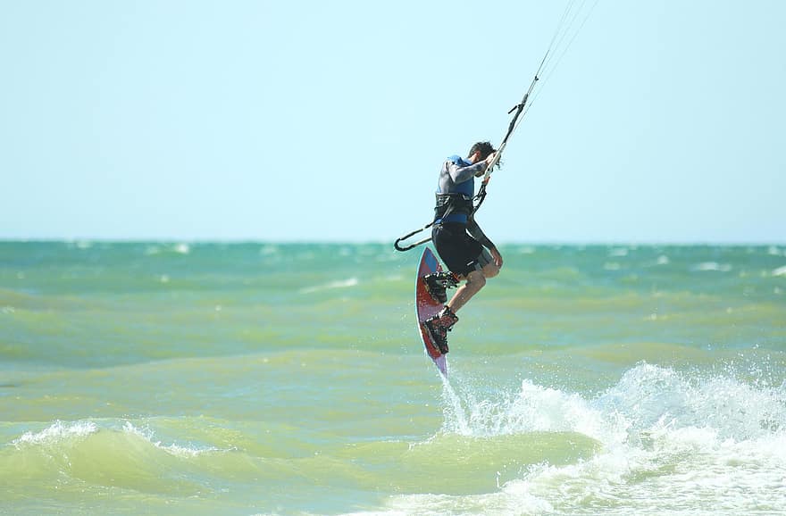 sport, kite surf, saut, mer, surfeur