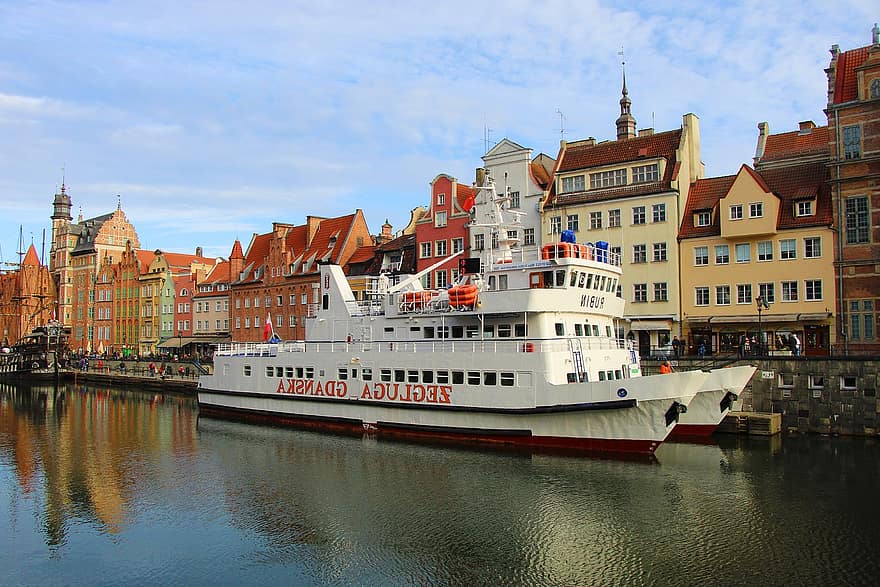 hajó, kikötő, szállítás, Gdansk, város, történelmi, idegenforgalom