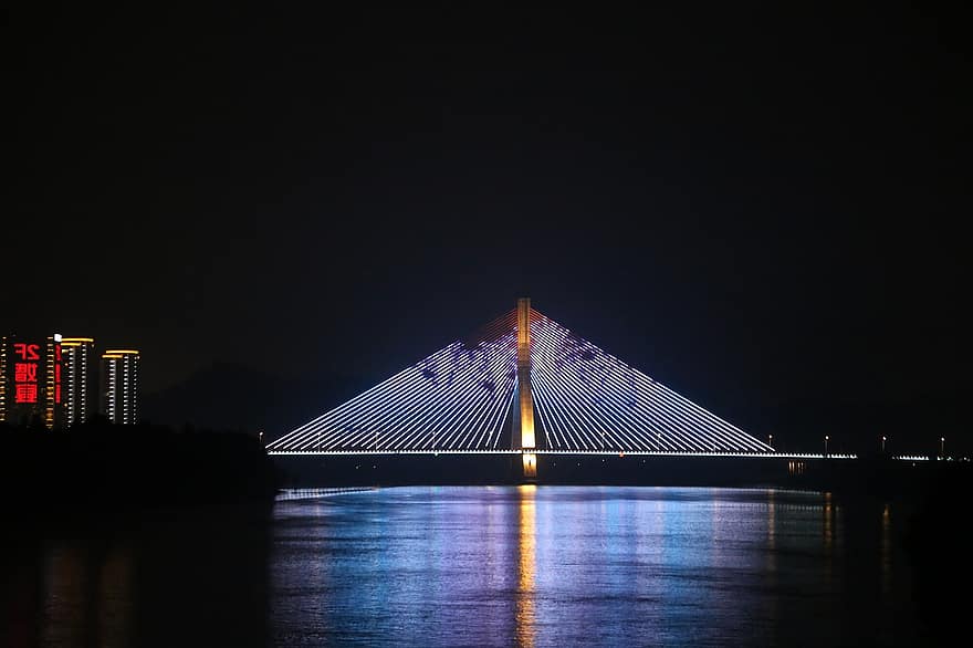 ponte, noite, rio, tarde, panorama, arquitetura, lugar famoso, crepúsculo, iluminado, paisagem urbana, agua