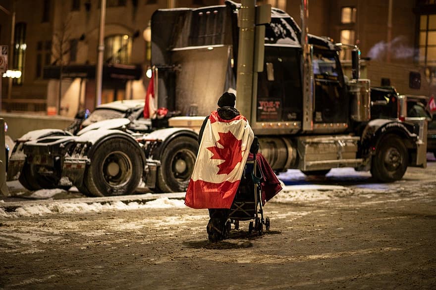camion, convoglio, Ottawa, inverno, protesta, dom, democrazia, auto, uomini, lavoro, salvare