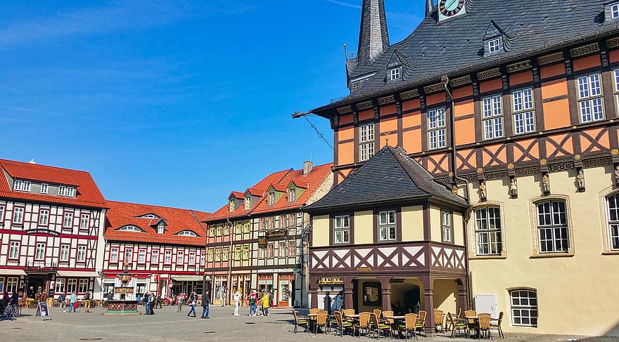 piata de desfacere, clădire, trotuar, Wernigerode, Saxa-Anhalt, oraș, centru istoric, centru, istoric, arhitectură, centrul orasului