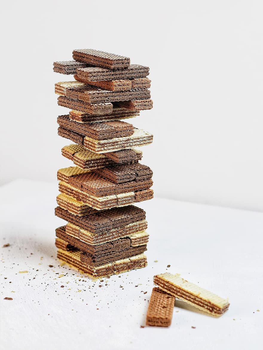 Wafer Biscuits, Stacked, Tower, Treats, Sweets, Wafers, Biscuits, Chocolate Wafers, Food, Dessert, Edible