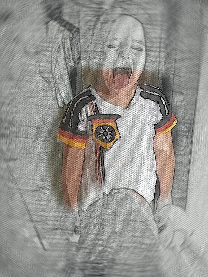 ventilador, fã de futebol, desenhando, pintura, Copa do Mundo, Campeonato Mundial, partida de futebol, Alemanha, ouro vermelho preto, Copa do Mundo FIFA, bandeira alemã