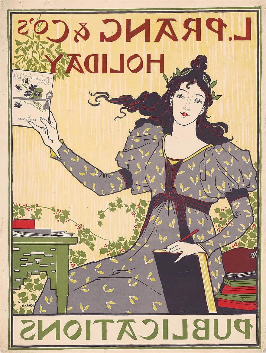 vintage, dāma, plakāts, 1894, žurnāls, māksla, deco, skaists, sieviete, piesegt, dizains
