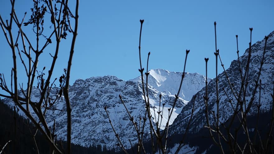 les montagnes, la nature, Alpes, Suisse, neige, hiver, Montagne, paysage, la glace, bleu, arbre