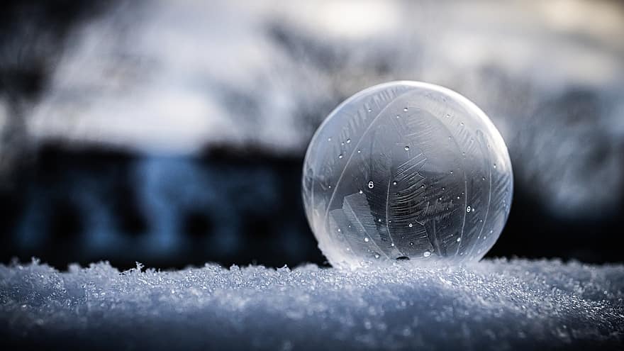 boble, Frosset, sne, is, iskrystaller, frost, vinter, sæbeboble, bold, kold, snedækket