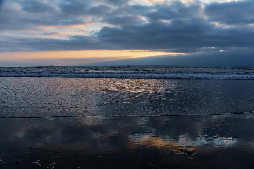 zonsondergang, strand, Californië, oceaan, natuur, zee, keizerlijk strand, schemer, water, reflectie, landschap