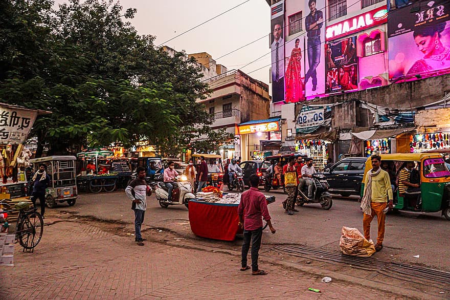bazár, Varanasi, piac, India