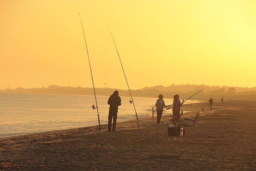 Fishermen, Women, Fishing, Sea, Silhouettes, Water, Fish, Outdoor, People, Leisure, Ocean