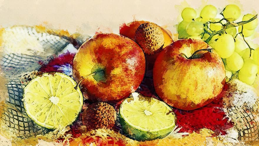 Obst, Apfel, Mandarin, gesund, Dekoration, Früchte, Lebensmittel, Winter, Vitamine, Trauben, Süss