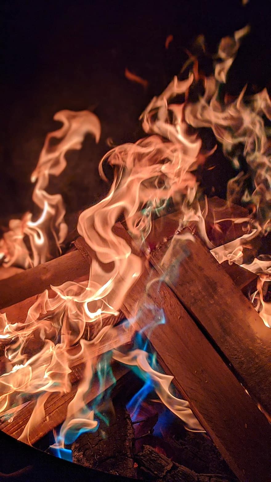 fuego, hoguera, madera, ardiente, noche, llama, caliente, quemar