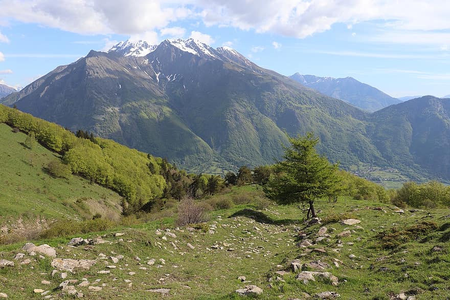 alpin, munţi, camp, peisaj, Alpi, roci, copaci, de munte, natură, decor, la salette