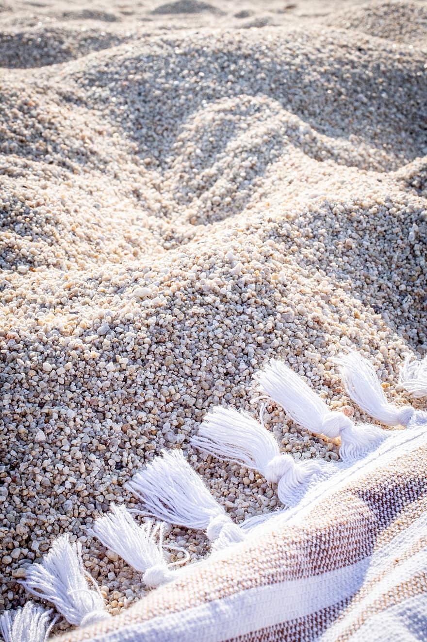 khăn tắm biển, cát, bờ biển, mùa hè, kỳ nghỉ, thư giãn
