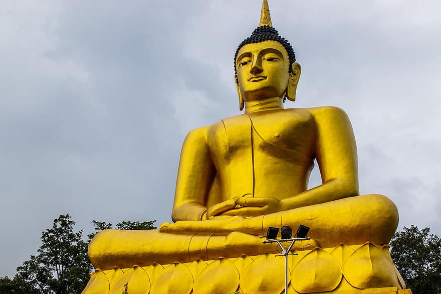 Buddha, templom, szobor, Arany, Laosz, Ázsia, buddhizmus, idegenforgalom, utazás, építészet