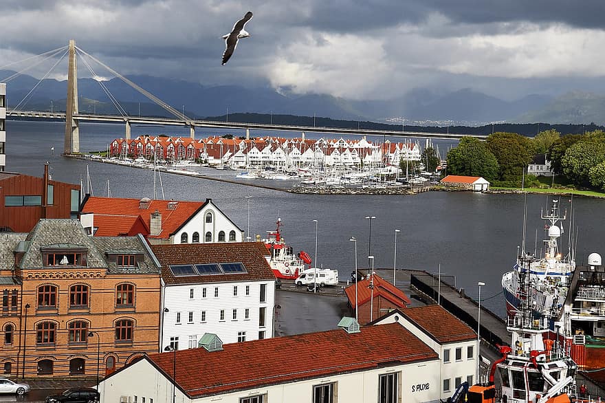 Norvegia, oraș, coastă, în aer liber, navă nautică, transport, livrare, loc faimos, apă, peisaj urban, dock comercial