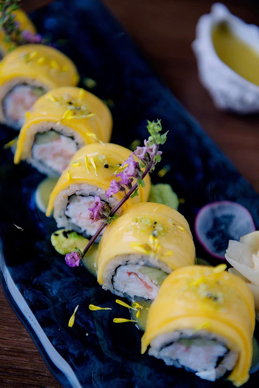 sushi, japansk mat, mat, gourmet, skaldjur, måltid, kulturer, friskhet, lunch, tallrik, närbild