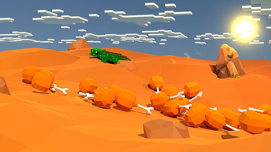 Desert, Lizard, 3d Render, Nature, Landscape, vector, illustration, land, mountain, flat, sand