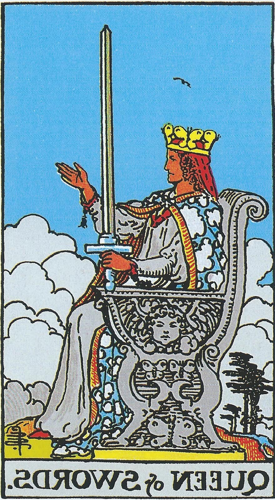 Königin der Schwerter, Tarot, Kleine Arkana, Rider Waite Tarot-Deck, Divination, Spiritualität, Okkulte