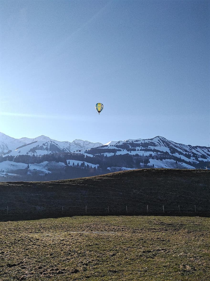 izpēte, februārī, kalni, kalns, balons, iet balonā, ārā, karsts gaiss, raksturs, ainavu, piedzīvojums