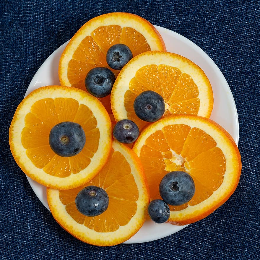 orange, blåbær, frugter, skiveskåret, plade, mad, frisk, sund og rask, moden, organisk, sød