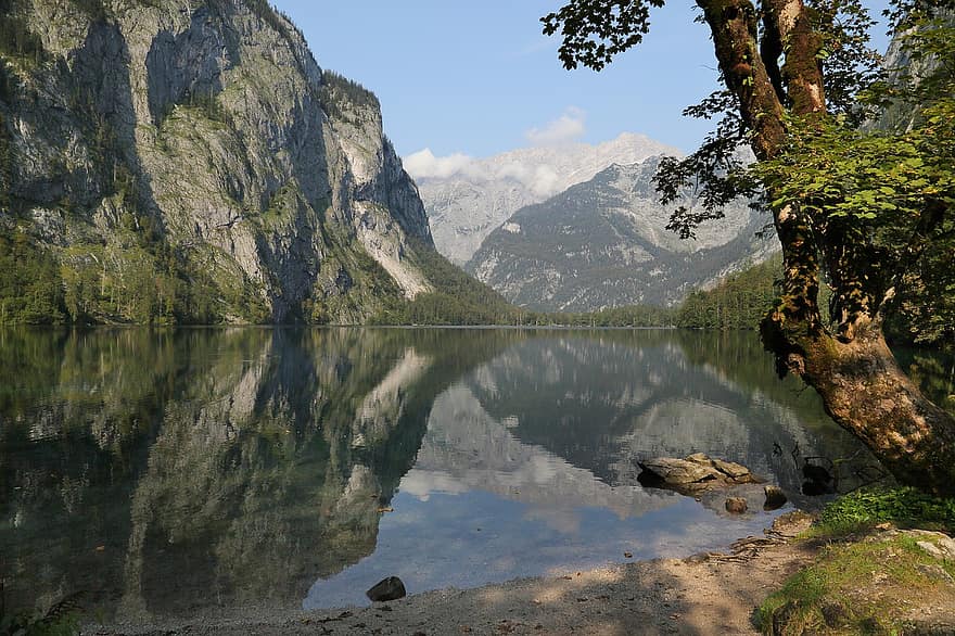 järvi, vuori, Berchtesgadenin kansallispuisto, Obersee, fischunkelalm, Watzmann, Königssee, vesi, Baijeri