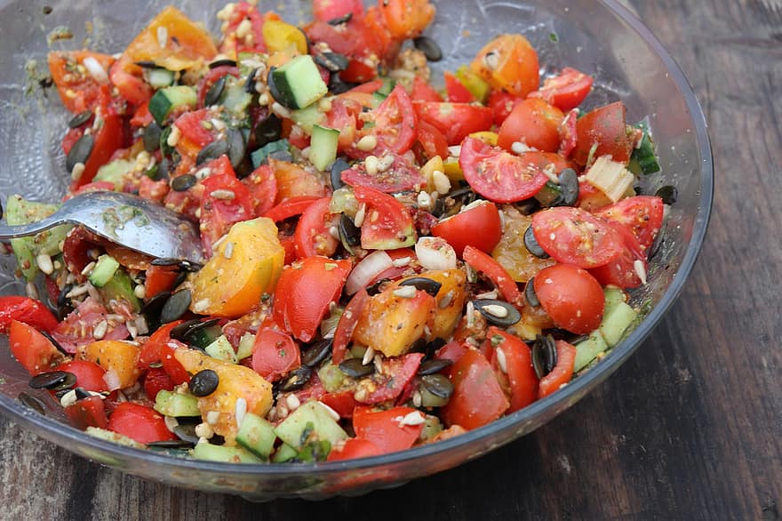 salát, zdravý, jídlo, zelenina, rajčata, jíst, čerstvý, sezónní, Acker Pella, výživa, rajčatový salát