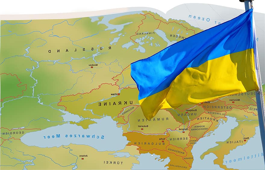 Hartă, Ucraina, steag, stindard, culorile naționale, steagul ucrainean, Europa, hartă a Europei, solidaritate, comunitate, Criza din Ucraina