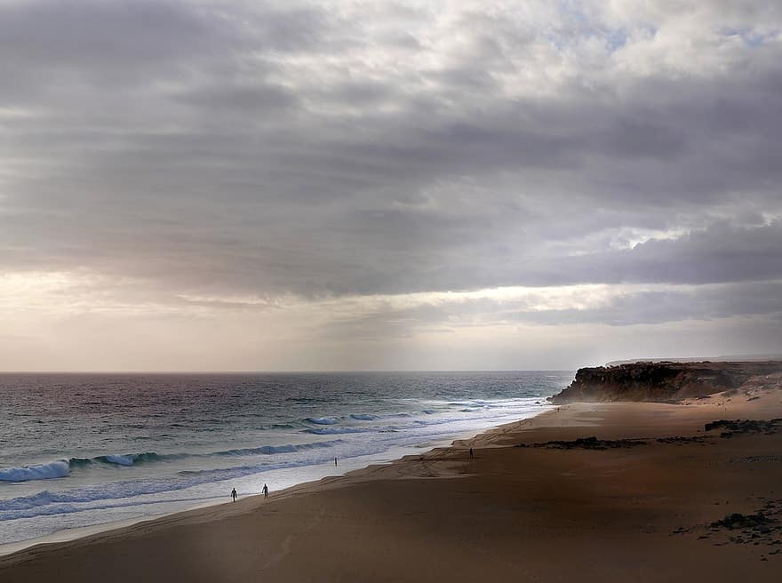 pantai, laut, pasir, langit, kenari, alam, garis pantai, gelombang, air, pemandangan, matahari terbenam